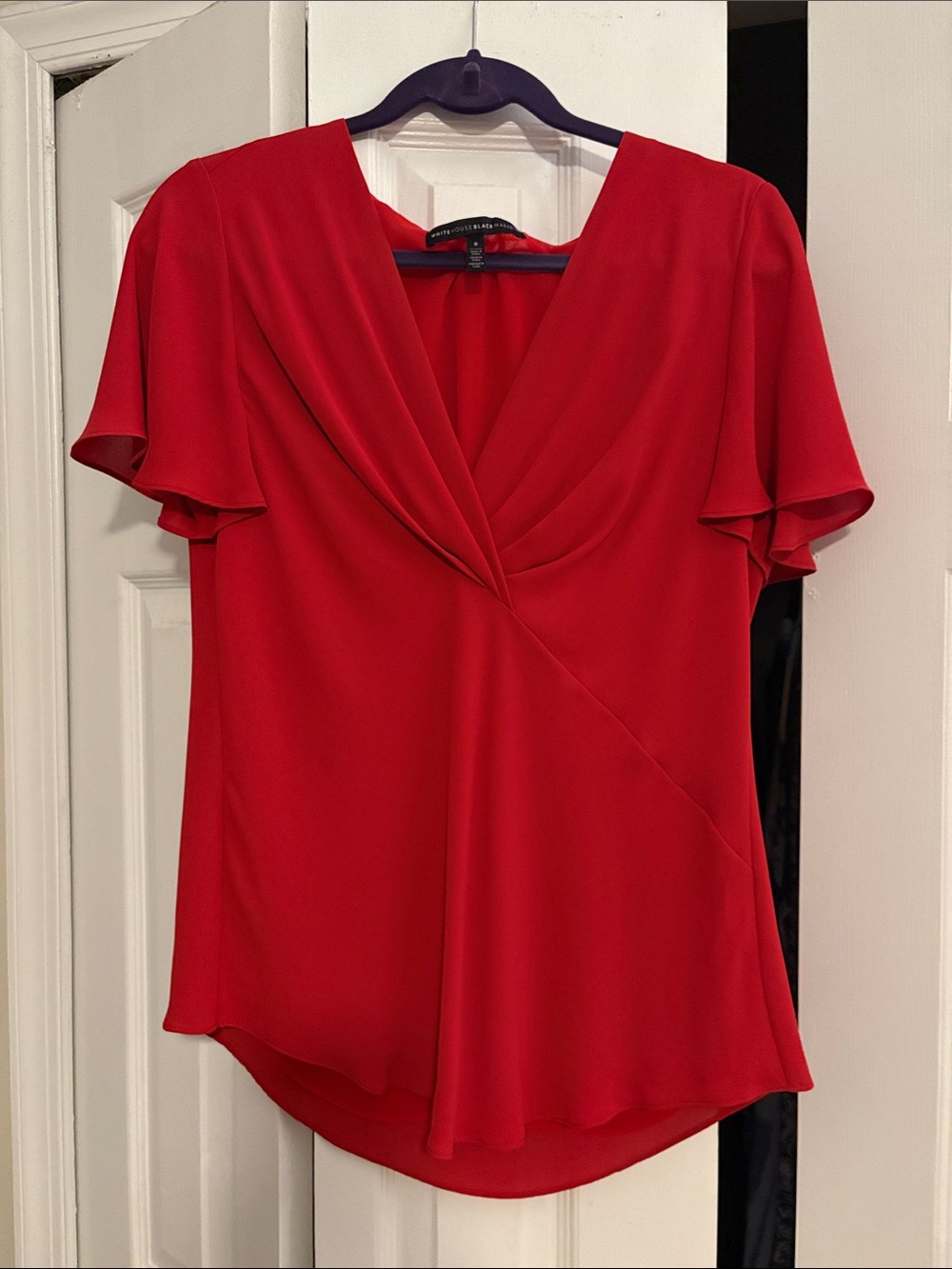 White House Black Market Red V-Neck Women's Blouse, size 8